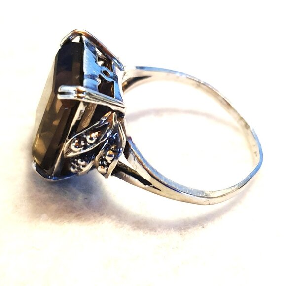 One-of-a-Kind Vintage Art Deco Smoky Quartz 925 Sterling Silver Cocktail Ring - Picture 8 of 15
